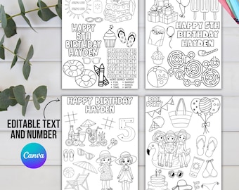 Pool Party Coloring Pages | Printable Pool Party Activity Sheets | Editable Birthday Party Favor | Placemat | Kids Activity Instant Download