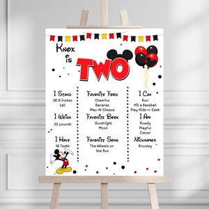 Bewerkbare Mickey Mouse mijlpaal Memory Board poster 2e verjaardag, Disney Mickey, verjaardag jaarstatistieken, Mickey Cartoon MM1 INSTANT DOWNLOAD
