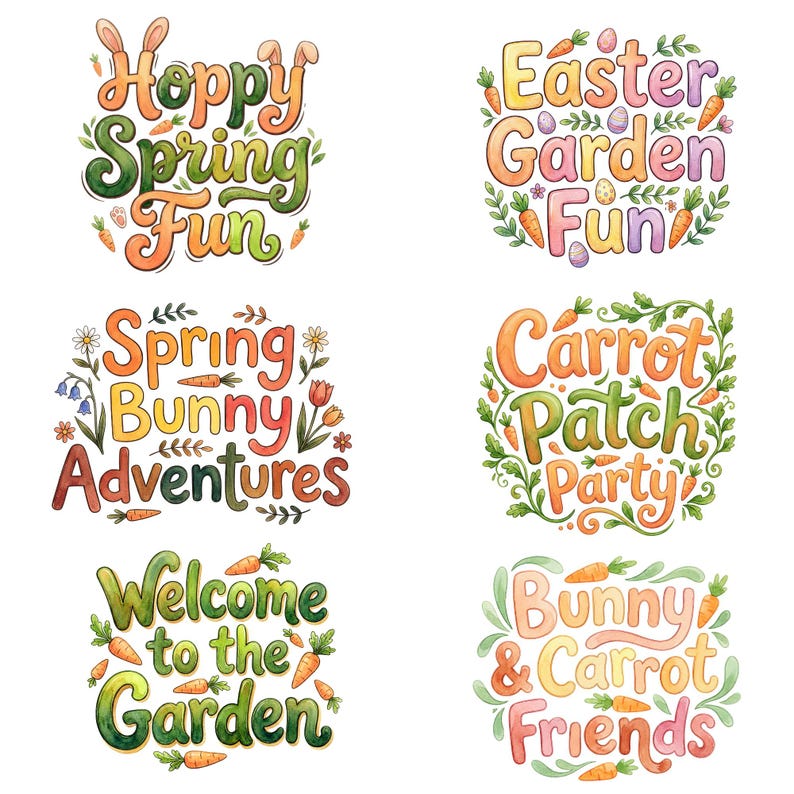 Spring Bunny Garden Clipart Bundle, Easter Carrot Patch Party PNG ...
