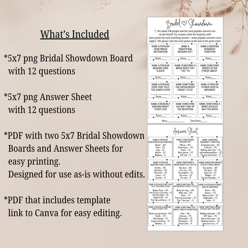 Bridal Shower Showdown Game, Bridal Shower Game Printable, Bride Trivia Game, Bridal Party Activity, Editable Template image 3