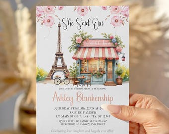 Paris Bridal Shower Invitation | She Said Oui Theme, Editable French Cafe Printable Invite