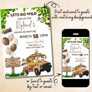 Uitnodiging voor verjaardagsfeestje Mickey Safari, Mickey Jungle Safari verjaardagsuitnodiging, jungle avontuur thema, Wild One bewerkbare INSTANT DOWNLOAD