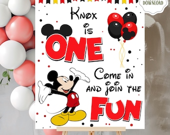 Editable Mickey Mouse 1st Birthday Welcome Sign Poster, Mickey Cartoon Decor, Classic Mickey Party Theme, Boy Birthday