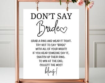 Don&#39;t Say Bride Ring Game, Bridal Shower Ring Game Sign, Simple Modern Shower Game, Shower Activity, Put a Ring On It Game Editable Template