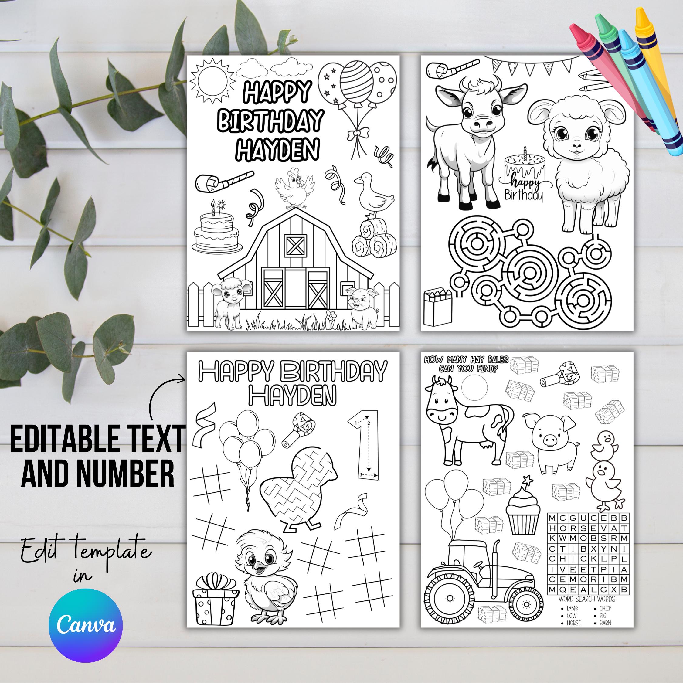 Farm Birthday Party Activity, Barnyard Coloring Sheets for Kids ...