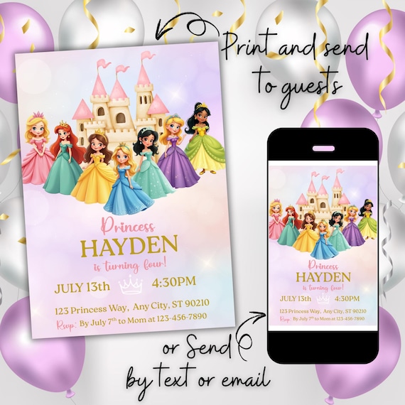 Editable Princess Birthday Party Invitation | Royal Party Invite | Once Upon a Time Magical Celebration | Pink Fairytale Instant Download
