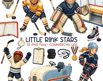 Hockey Clipart Set, Kids Ice Hockey PNG, Youth Sports Graphics, Commercial Use