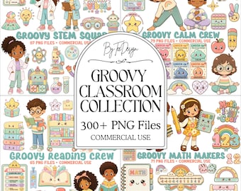 Classroom Clipart Bundle, Back to School PNG, Teacher Resources, Reading Math STEM SEL Clipart, Commercial Use
