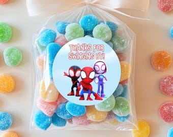 Etiquetas de regalo para fiesta de cumpleaños de Spidey y sus increíbles amigos, decoración con temática de superhéroes, etiquetas de regalo, decoraciones para fiesta de Spidey (descarga instantánea)