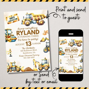 Construction Birthday Invitation, Editable Construction Party Invitation, Dump Truck Birthday Invite, Construction Truck, Instant Download