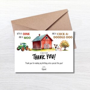 Bearbeitbare Bauernhof Geburtstag Dankeskarte, Bauernhoftiere, Junge Rot Barnyard Geburtstag Dankeschön Hinweis, Bauernhof Geburtstagsfeier Thema SOFORT DOWNLOAD