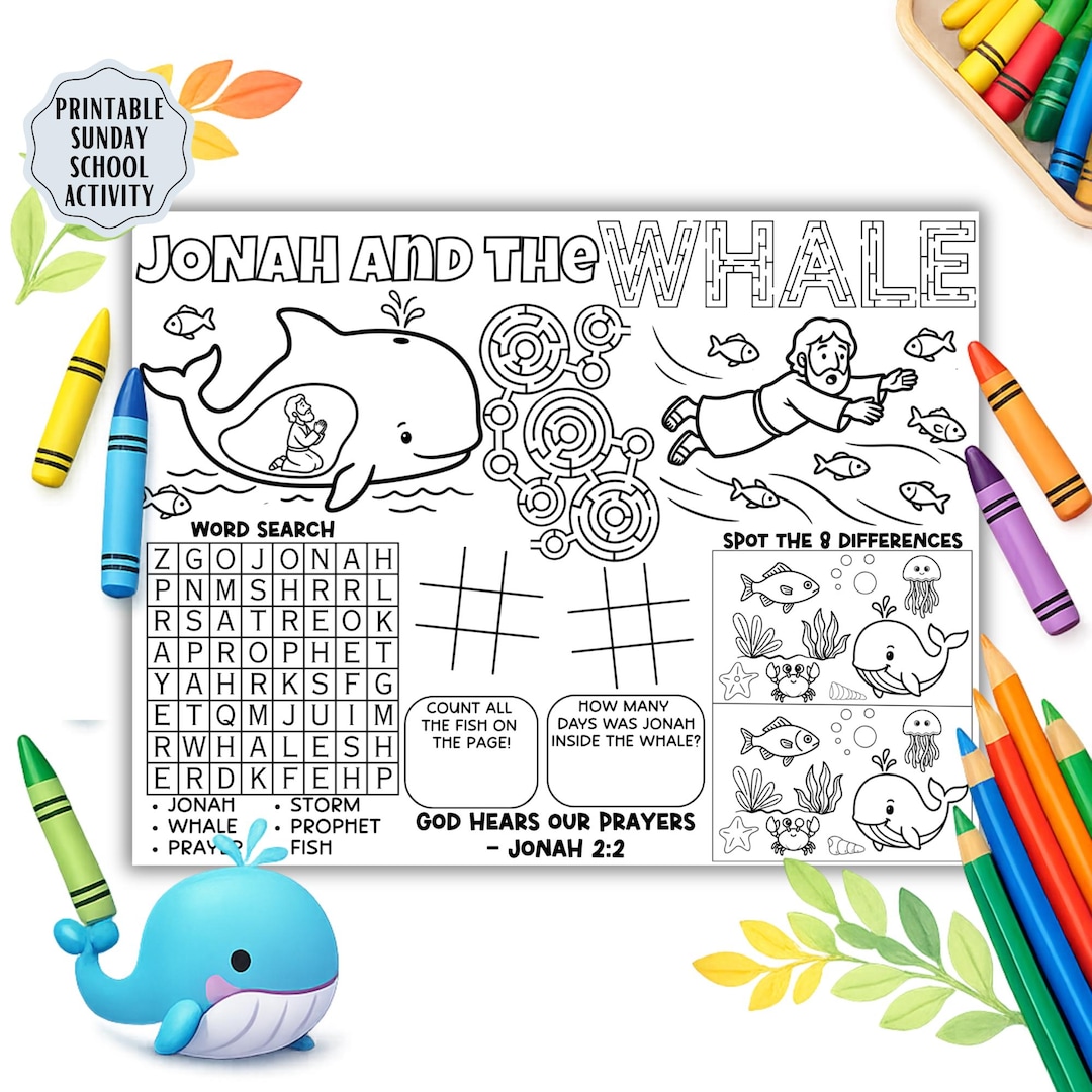 Jonah and the Whale Activity Sheet, Bible Story Worksheet Kids ...