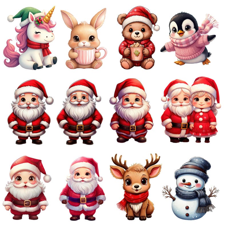 Christmas Clipart Bundle • Holiday PNG Set Santa Reindeer Elf Yeti ...