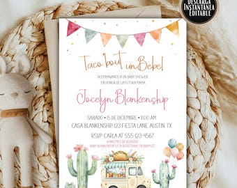 Invitación Baby Shower Taco ’Bout un Bebé, Fiesta Mexicana Editable Template
