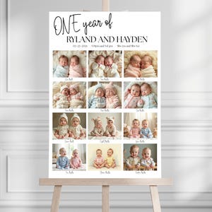 Plantilla minimalista para cartel con foto de primer cumpleaños, póster imprimible del primer año del bebé, póster con foto de primer cumpleaños, descarga instantánea moderna DIY