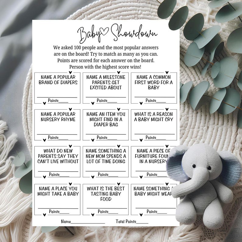 Baby Shower Showdown Game – Baby Shower Games Printable, Fun Baby Shower Game, Baby Shower Activity, Gender Neutral Editable Template image 1