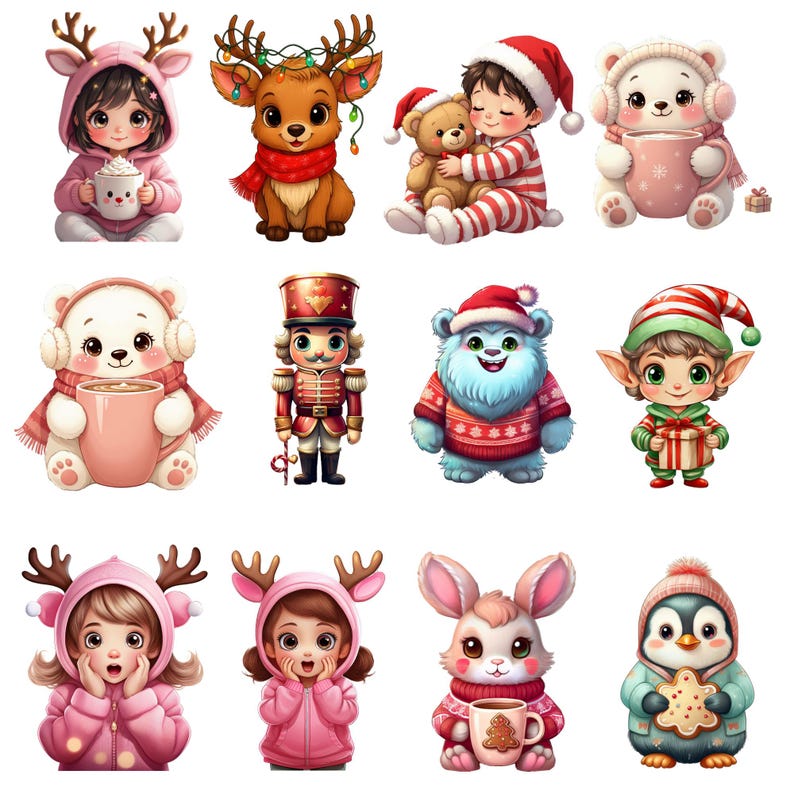 Christmas Clipart Bundle • Holiday PNG Set Santa Reindeer Elf Yeti ...