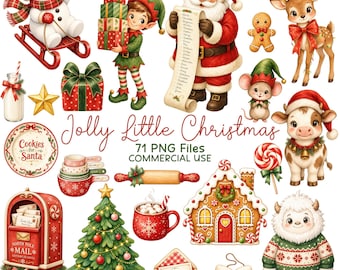 Christmas Clipart Bundle, Santa Claus PNG, Christmas Characters, Gingerbread Reindeer Holiday Clip Art, Commercial Use