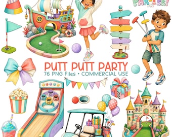 Mini Golf Clipart, Putt Putt Birthday Party, Kids Golf PNG, Golfing Graphics, Commercial Use