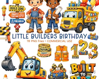 Construction Birthday Clipart Bundle, Builder Birthday PNG, Dump Truck Party Graphics, Construction Party Decorations, Commercial Use