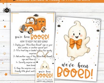 You've Been Booed Printable Kit, Editable Halloween Signs, Gift Tags & Instructions Included, Instant Download