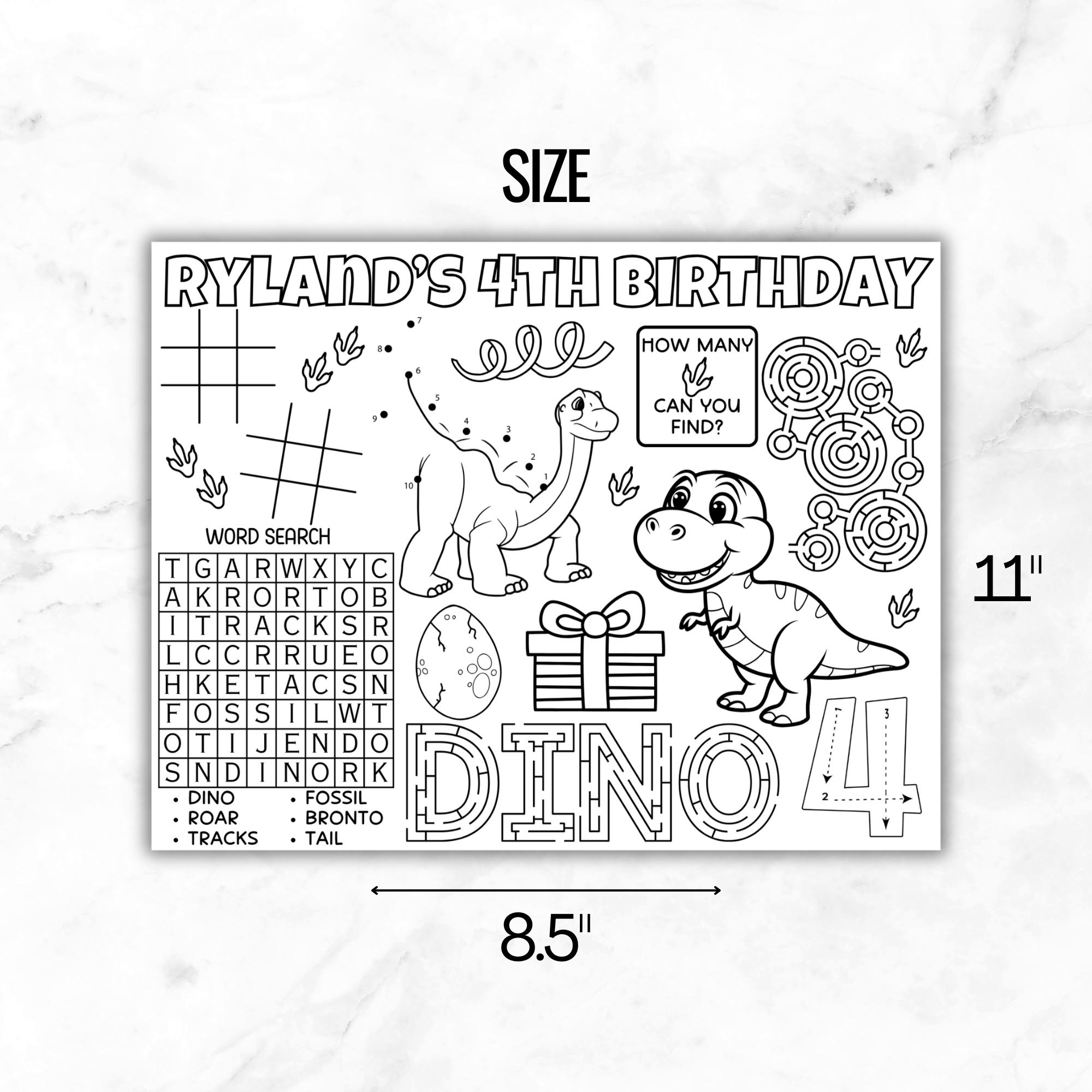 Dinosaur Birthday Placemat Printable – Dino Party Activity Mat for Kids ...