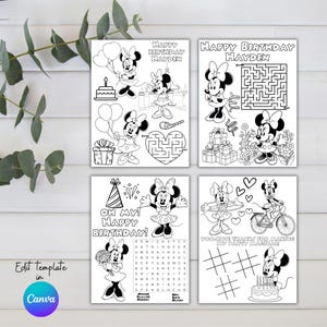 Minnie Mouse verjaardagsfeestje kleurplaten, kleurplaten partij gunst, bewerkbare instant digitale download, thema decoraties Minnie Party