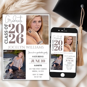 Graduation Invitation 2026, Editable Senior Photo Announcement, Modern Grad Invite Design, High School-College image 1