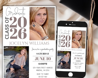 Graduation Invitation 2026, Editable Senior Photo Announcement, Modern Grad Invite Design, High School-College