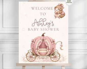 Pumpkin Baby Shower Welcome Sign, Pink Coquette Girl Baby Shower Decor, Editable Printable Template