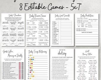 Baby Shower Games Printable Bundle Activity 8 Pack, Baby Showdown, Guess Who, Baby Trivia, Word Scramble, Gender Neutral, Editable Template