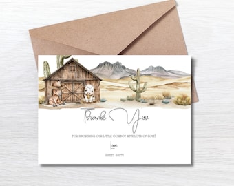 Cowboy Baby Shower Thank You Card, Western Rodeo Cowboy Theme Note Card, Wild West, A little Cowboy is on the way, EDITABLE INSTANT DOWNLOAD