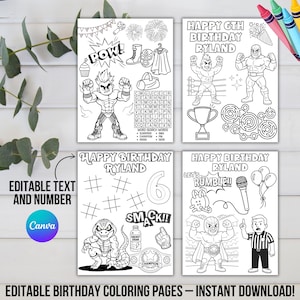 Wrestling Geburtstag Malvorlagen |  Druckbare Wrestler Aktivitätsblätter im Comic-Stil | Jungen Geburtstag Party Mitbringsel Aktivität | Sofort Download