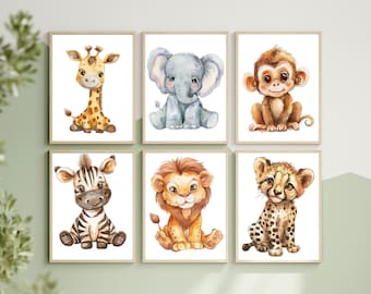 Safari Animal Prints, Elephant Giraffe Leopard Lion Monkey Zebra, Kids Nursery-Bedroom-Playroom Decor, Jungle Animal Prints DIGITAL DOWNLOAD