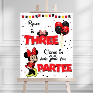 Letrero de bienvenida editable para fiesta de cumpleaños de Minnie Mouse, decoración para fiesta de Minnie Mouse, letrero de bienvenida de Minnie Mouse, letrero de bienvenida para fiesta de cumpleaños.