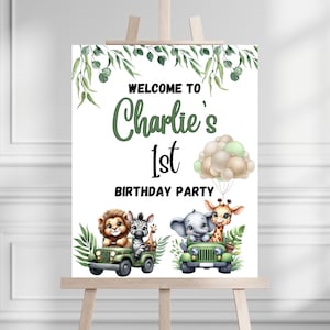 Editable Safari 1st Birthday Welcome Sign, Jungle Safari Animal Decorations, Jungle Safari Party Theme, Custom Poster INSTANT DOWNLOAD