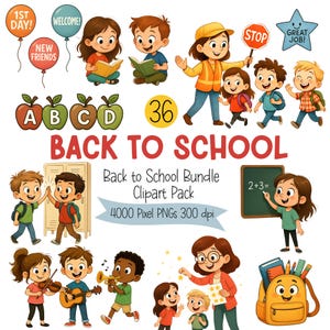 Back to School Clipart | Cute Kids, Teachers, School Bus, Books, Classroom Clip Art | Commercial Use Graphics PNG Files | Instant Download