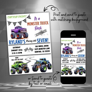 Bearbeitbare Monster Truck-Geburtstagsfeier-Einladung, Monster Jam Party, Racing Theme Invite, Jungen-Geburtstagskarte, Hot Wheels, Sofort-Download