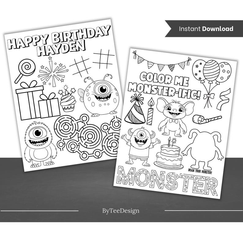 Monster Birthday Coloring Pages Printable – Kids Party Activity Sheets ...