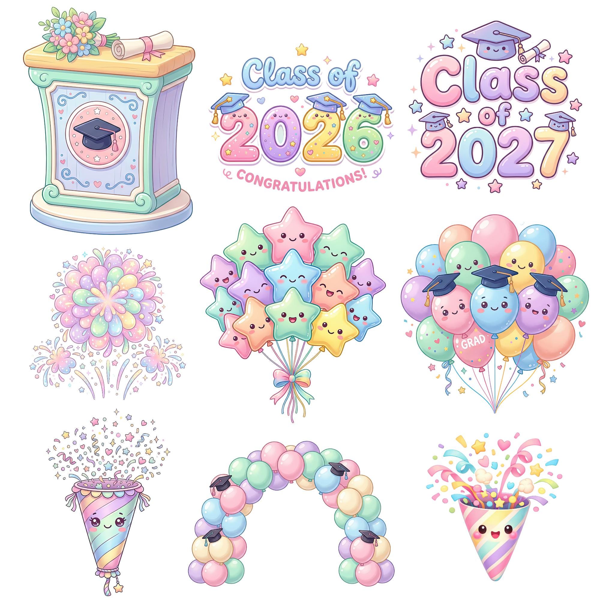 Kawaii Graduation Clipart PNG, School Clip Art Set, Class of 2026 ...