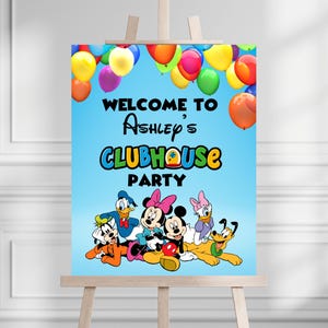 Cartello di benvenuto per il compleanno di Mickey Mouse Clubhouse, decorazione per cartello per festa di compleanno di Topolino e i suoi amici, tema per festa di Topolino e Minnie MODELLO MODIFICABILE