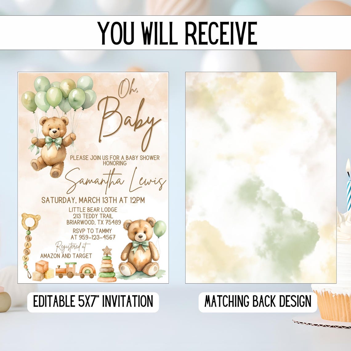 Gender Neutral Teddy Bear Baby Shower Invitation | We Can Bearly Wait ...