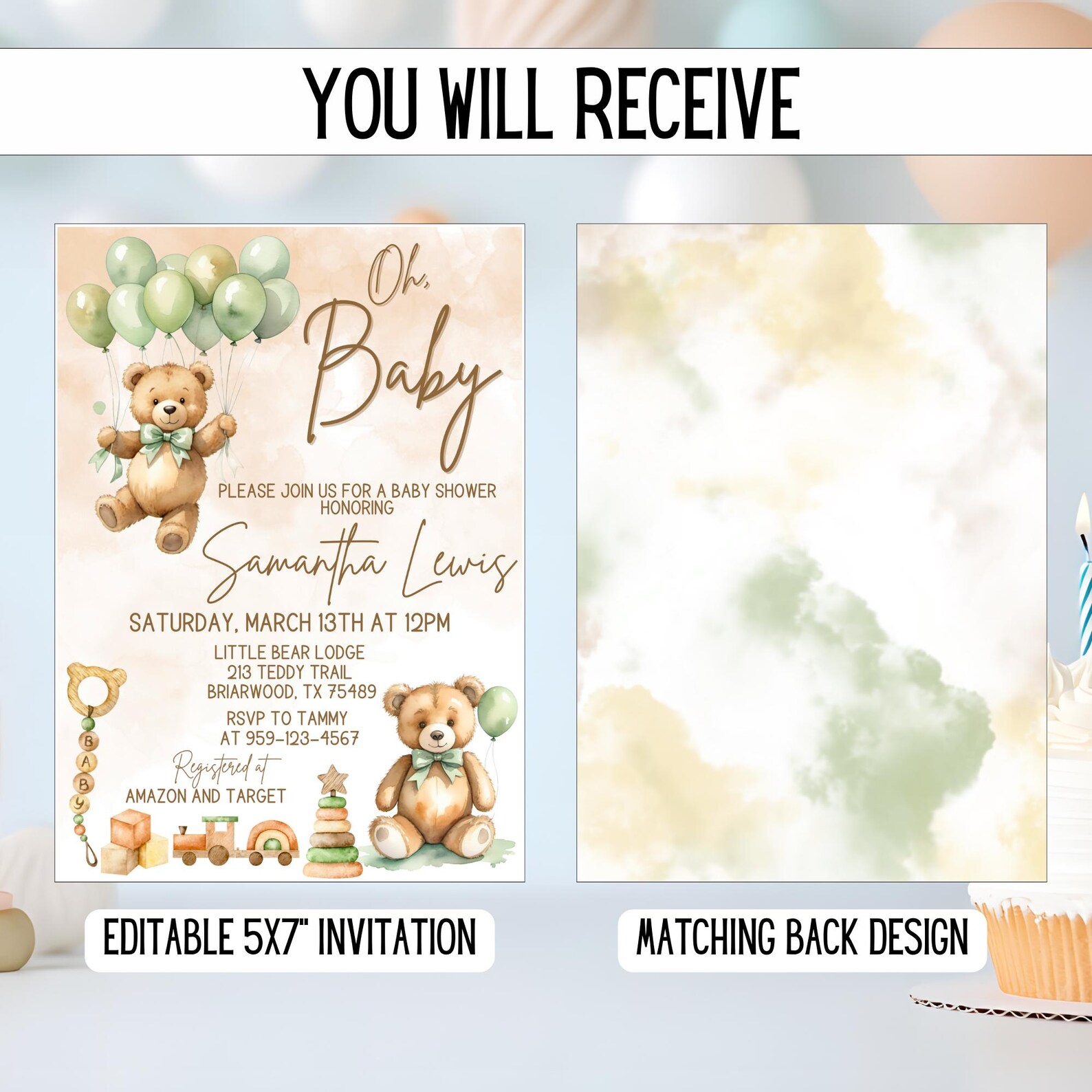 Gender Neutral Teddy Bear Baby Shower Invitation | We Can Bearly Wait ...