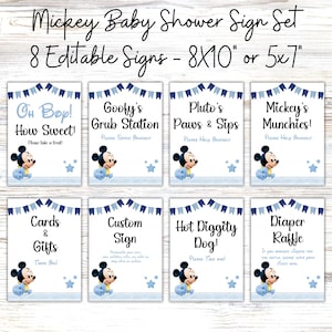 Micky Maus Baby-Dusche-Zeichen-Paket, Mickey Baby Tisch Zeichen Bundle, Micky Maus-Baby-Dusche-Dekorationen, mm01 bearbeitbar Sofort-Download