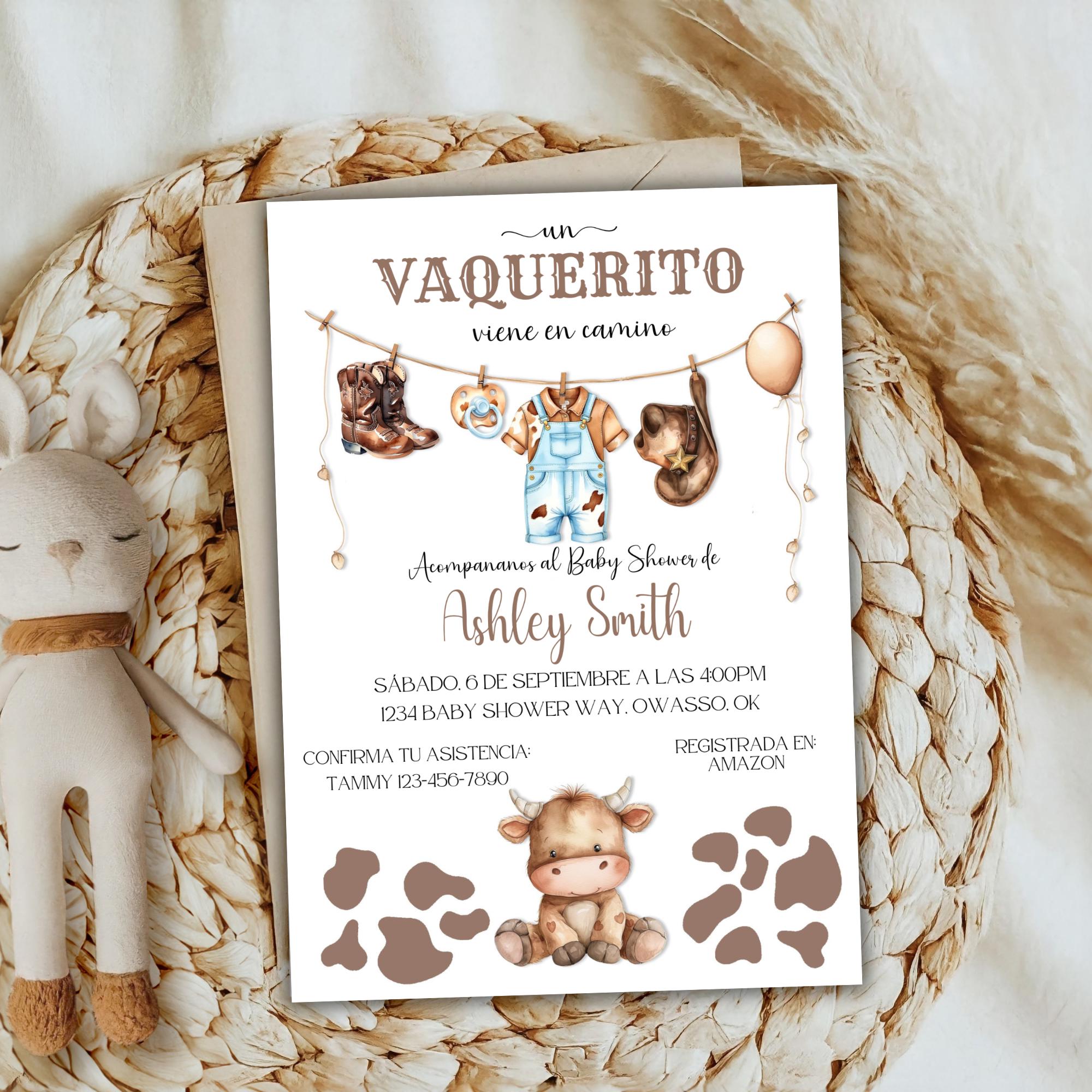 Invitación Baby Shower Vaquero En Español, Niño Vaquerito, Fiesta Del ...