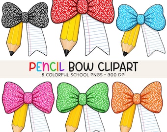 Pencil Bow Clipart, Teacher PNG, School Supply Clip Art, Classroom Graphics, Commercial Use
