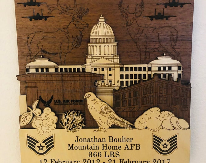 Mountain Home AFB Idaho 3D Wood Plaque PCS Retirement Gift Customized Personalized