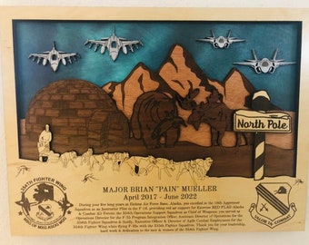 Eielson AFB Alaska Air Force 3D Wood Plaque PCS Retirement Gift Customized Personalized