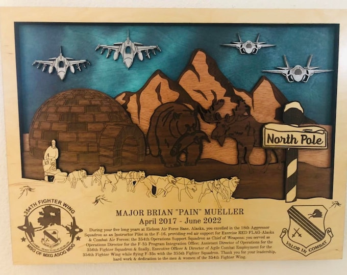 Eielson AFB Alaska Air Force 3D Wood Plaque PCS Retirement Gift Customized Personalized