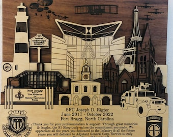 Fort Liberty, Fort Bragg, and Pope Field 3D Plaque PCS Retirement military gift custom Personalized North Carolina